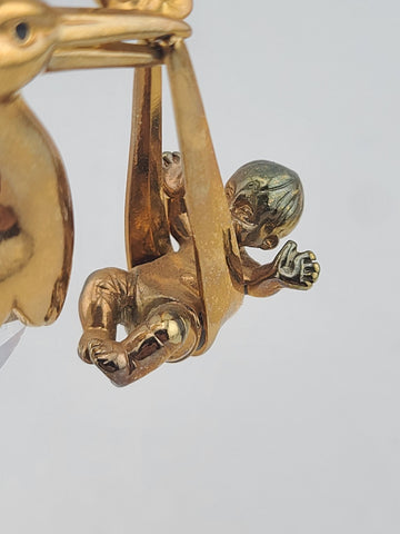 Rare Swarovski Crystal Stork Baby Figurine Gold Tone New Arrival Maternity Gift