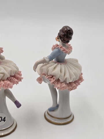 Vintage Dresden Style Porcelain Lace Ballerina Dancer Figurines Pair German 4"