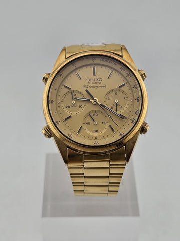 RARE VINTAGE SEIKO CHRONOGRAPH JAMES BOND 7A28-7020 JAPAN GOLD TONE MEN'S WATCH