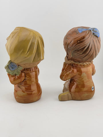 Vintage Set Of 2 Genuine Stoneware Girl Figurines Terracotta Made In Japan