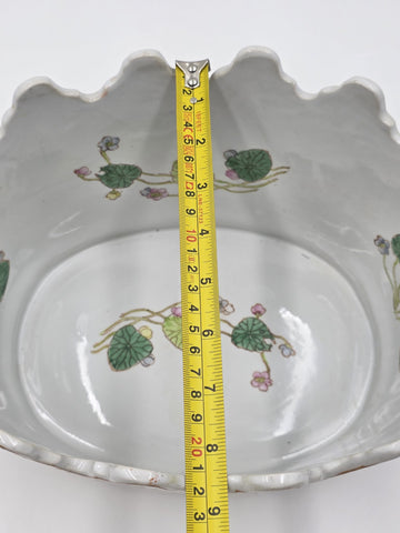 Chinese Export Porcelain Jardiniere C 1920 European Harbor Scene Gilt Cachepot