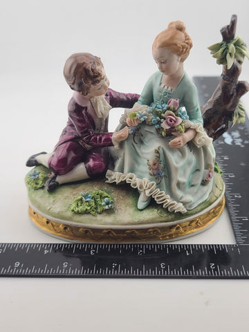 Antique Capodimonte Boy and Girl Porcelain Figurine Romantic Scene W 5”