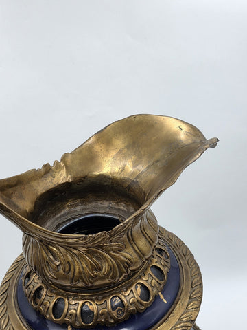 Antique French Cobalt Blue Porcelain &Brass Ewer Fragonard Scene Gilt Bronze 23"