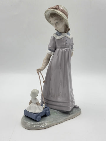 lladro Girl Pulling Wagon No. 5044 Collectible Figurine w/ Original Box 11" 1978
