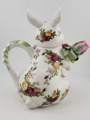 Royal Albert Old Country Roses Porcelain Bunny Rabbit Teapot Decoration VG Cond.
