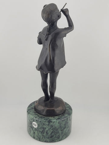 Vintage Bronze Sculpture by Suzanne Crizaro “Girl Blowing Bubbles” Marble Stand