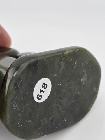 Vintage Mid Century Inuit Inuksuk Natural Nephrite Green Jade Man Sculpture.