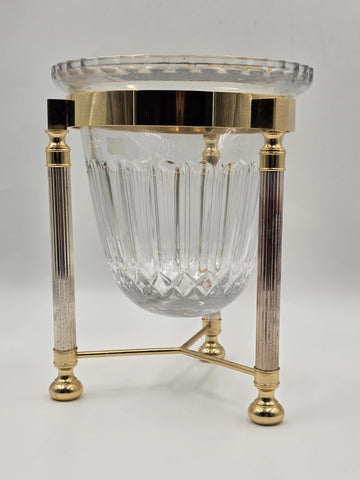 Design Guild Crystal Champagne Chiller Vertical Cut with Stand Brass Barware
