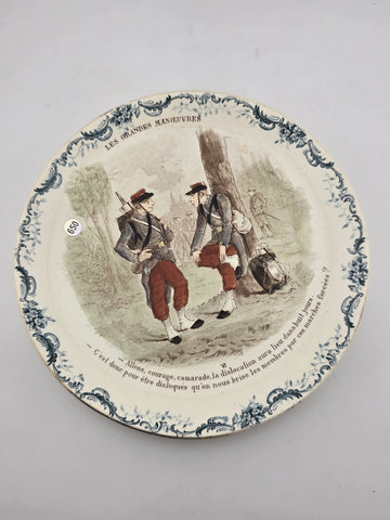 Set Of 6 ANTIQUE FRENCH TERRE DE FER PORCELAIN MILITARY PLATES. 7.5 Inch.