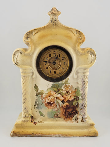Antique Victorian Porcelain Hand Painted Mantle Clock. C 1890. Working  Cond.
