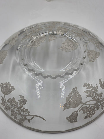 Sterling Silver Overlay Glass Bowl/ Plate Silver Edge excellent Cond. 12.5 Inch