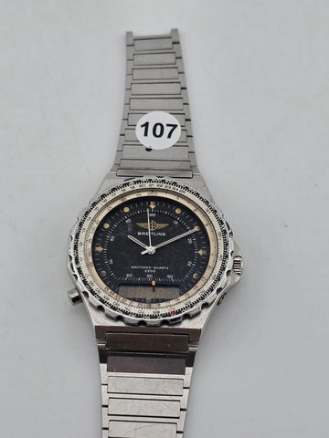 1987 42mm Breitling 80972 Jupiter Navitimer 3300 Quartz Watch. Untested. As-is.