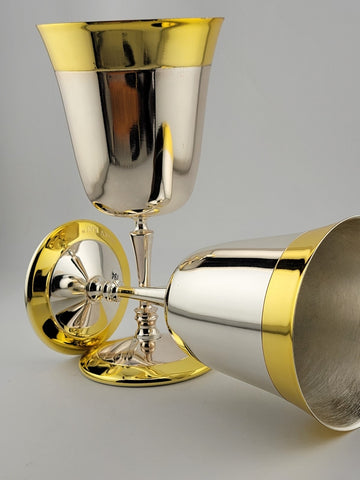 2 Collectible Mary Kay Gold & Silver Metal Goblet Cup Glasses Drinking Good Cond