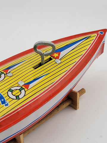 Vintage 1996 Schylling Tin SpeedBoat Zephyr Wind Up Toy LIMITED EDITION. Working