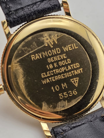 Vintage Raymond Weil Geneva 5536 18k Gold Electroplated  Quartz Watch RUN GREAT