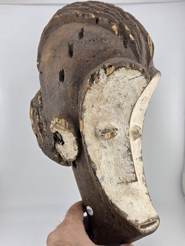 Fang Ngil Mask Gabon African Tribal Art Hand Carved Wood Kaolin Antique 1900s