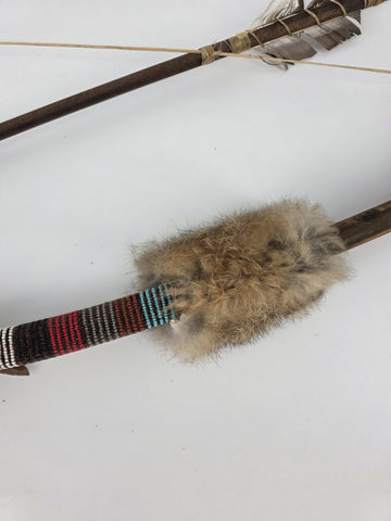 Rare Vintage Native American Bow & Arrows Tribe w/Fur & Leather 44” Long.