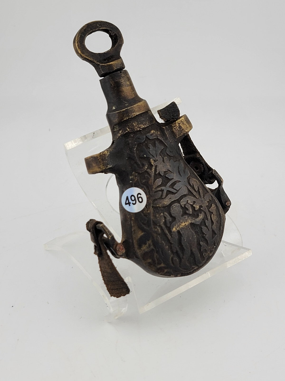 Rare 17-18th Century Heavy Bronze Powder Flask With Original Plug & Ring Hooks