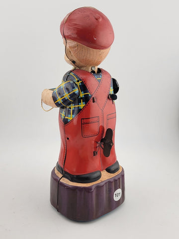 1960'S MICHANICAL WIND-UP BUBBLE BLOWER BOY TIN LITHO MARUSAN JAPAN TOY Untested