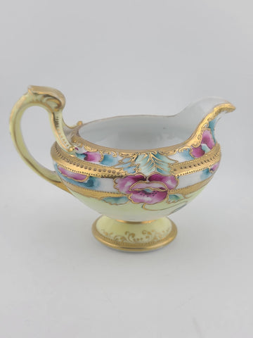 1920's Antique Nippon Hand Painted Sugar & Creamer Set Raised Gold Art Nouveau