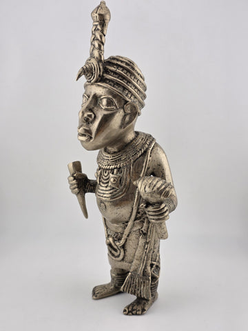 Rare Set Of 3 Monumental 19th C African Benin Oba Warrior Bronze Sculptures