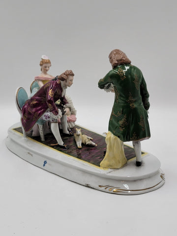 19th Century XL Sitcendorf German Hand Painted Porcelain & Lace Figural Grouping