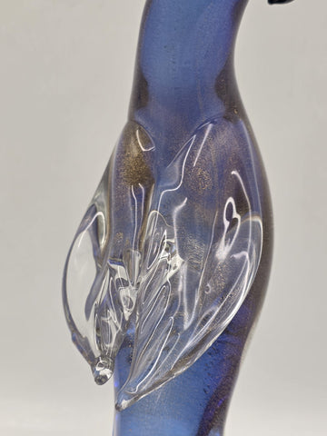 Vintage Murano Art Glass Cockatoo Parrot 18" Blue Gold Aventurine Formia Italy