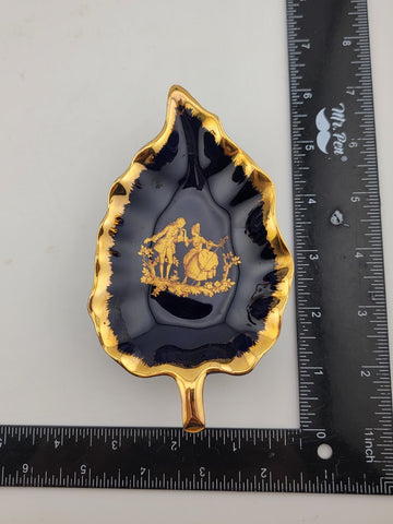 Set Of 3 Limoges Castel France Cobalt Blue 22 Karat Gold Pieces Courting Couple.