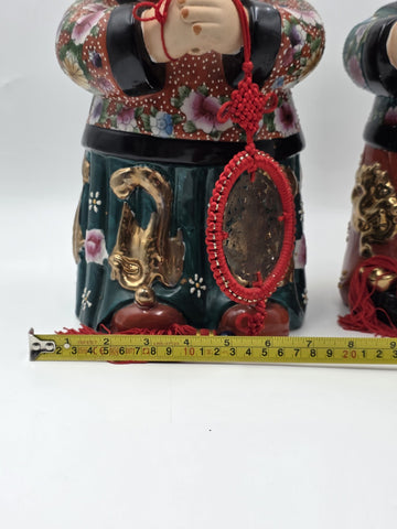 XL 15 inch Vintage Chinese Boy & Girl Prosperity Figurines Pair Good Luck Wealth