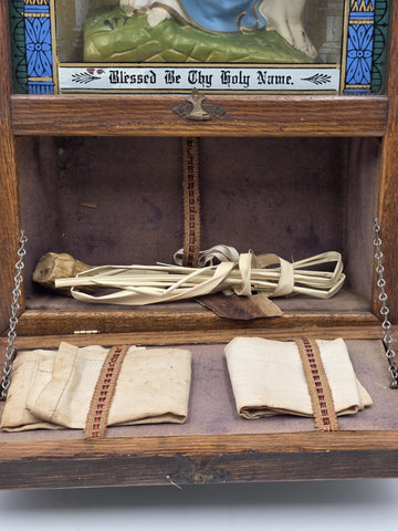 Large Antique C 1920 Catholic Sick Call Last Rites 3D Shadow Box W Accessories.