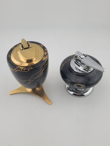 Pair Ronson Mid Century Marble Table Lighter England USA Atomic Barware Untested