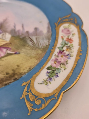 Stunning Rare 1844 Sevres Chateau des Tuilleries Plate Courting Couple Gold Tone