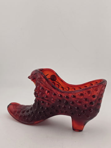 Vintage FENTON RUBY RED HOBNAIL GLASS PUSS 'n BOOTS SHOE EXCELLENT Cond.