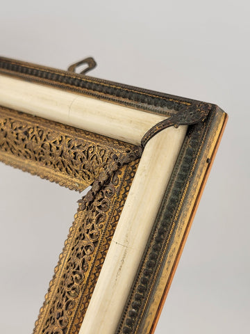 Antique Highly Ornate Brass Picture Frame 4 In X 3 In Marked Henner Fabiola.