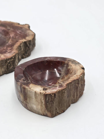 Rare Set of 3 Vintage Polished Petrified Wood Ashtrays / Catchall Bowls"