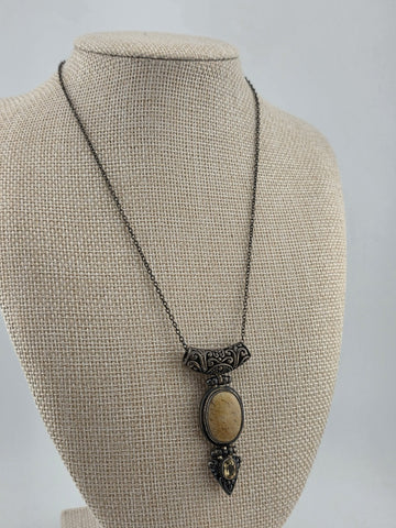South America Artisan 925 Sterling Silver Jasper Citrine Hinged Pendant Necklace