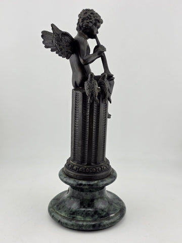 Vtg Mathurin Moreau BRONZE CUPID with LOVE Birds Marble Base Statue Sculpture