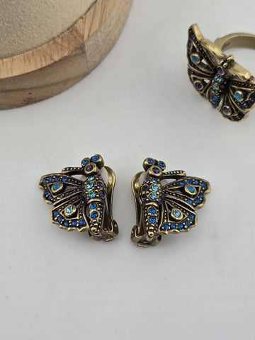 Vintage Heidi Daus Butterfly Garden Crystal Set, Cuff Bracelet, Ring & Earrings
