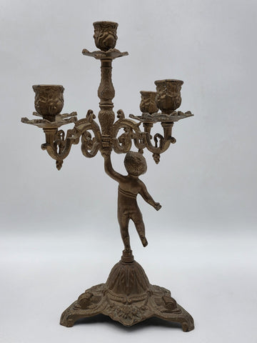 Rare Antique Rococo Cherub Putto 5 Light Candelabra Figural Ornate Candle Holder