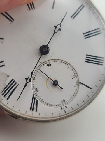 Antique C1890's Swiss Key Wind Pocket Watch Roman Dial Silver Case. Works. Read.