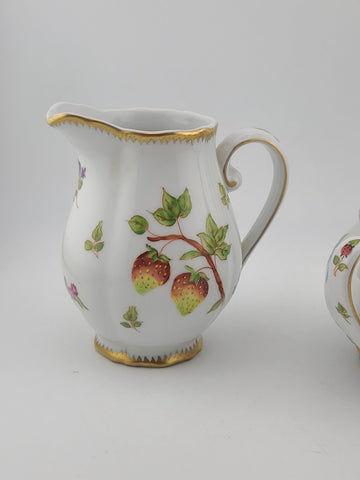 Rare Anna Weatherley Strawberry Creamer & Sugar Set Czech Porcelain Hand Painted