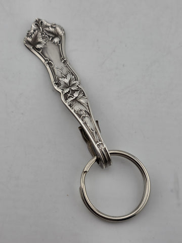Antique Sterling Silver Spoon Handle Keychain Floral Art Nouveau 28.4g