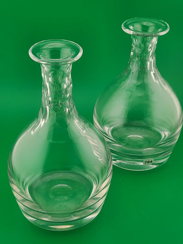 Set Of 2 William Yeoward Crystal Decanters Honeycomb Cut Signed 6.25" & 6.75"