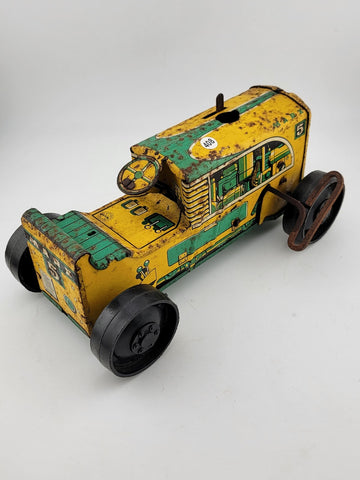 Antique Collectible Marx Yellow Green Keywind Tin Tractor No 5 Winds Up & Runs