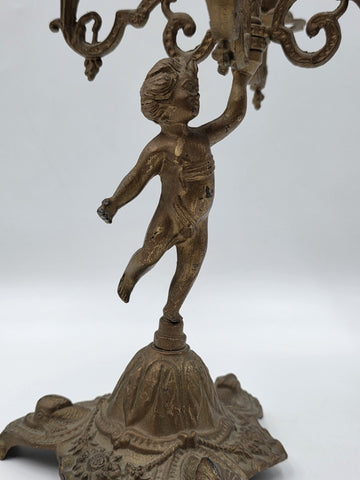 Rare Antique Rococo Cherub Putto 5 Light Candelabra Figural Ornate Candle Holder