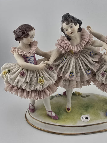 19th C Volkstedt Dresden Lace Porcelain Figurine Trio Ballerina Dancers Germany
