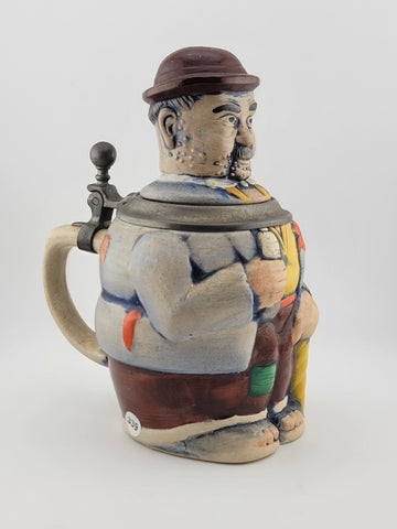 Rare Antique Westerwald Figuren-Bierkrug Lidded Beer stein Hikers With Grain