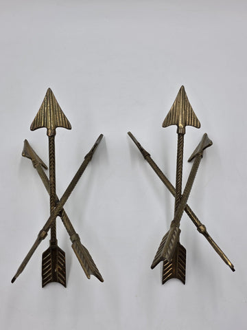 Pair Of Vintage Rustic Metal 3 Arrows Bookends Gold Tone.