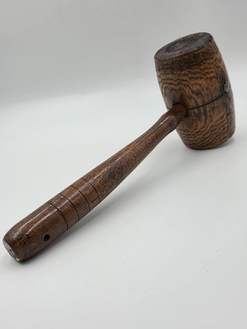 Antique 19th C Wooden Mallet Gavel Hammer Turned Handle & End 12" x 3"