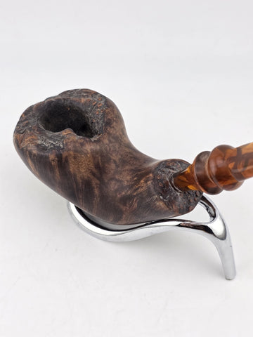 Rare Antique Freehand Acorn Big Block Briar Pipe Plateau Rim Bent Acrylic Stem